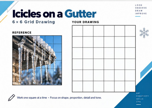 Icicles on a Gutter Grid Drawing Worksheet | Winter Architecture Art | KS3 & KS4