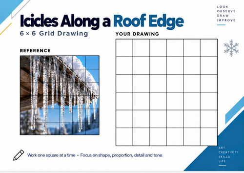 Icicles Along a Roof Edge Grid Drawing Worksheet | Winter Art | KS3 & KS4