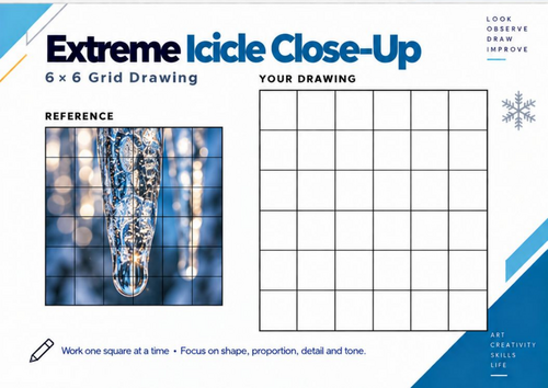 Extreme Icicle Close-Up Grid Drawing Worksheet | Winter Texture & Tonal Art | KS3 & KS4