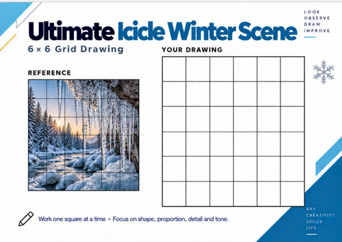 Ultimate Icicle Winter Scene Grid Drawing Worksheet | Winter Landscape Art | KS3 & KS4
