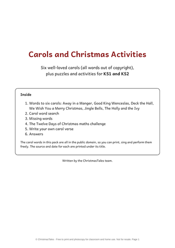 Christmas Carols and Activities Pack (public-domain carols): KS1 and KS2