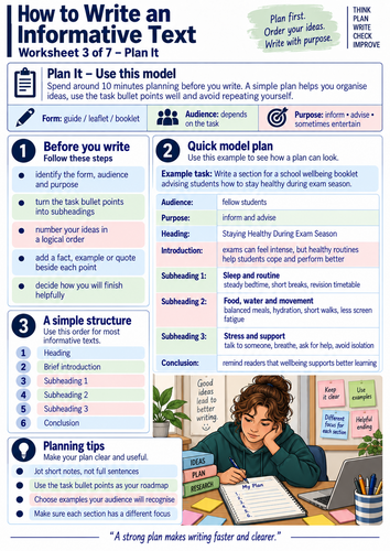GCSE English Language | Informative Writing | 7 Worksheets, Model Answer & Writing Practice