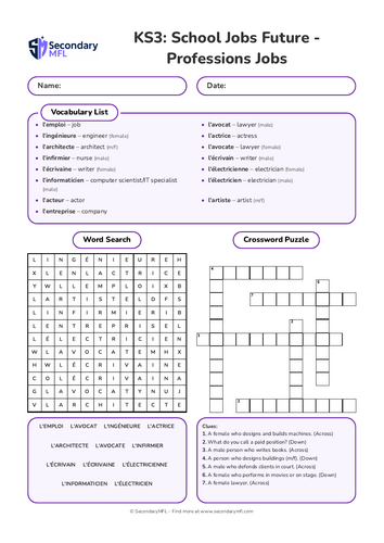 KS3 French Activity Pack: Professions and Jobs