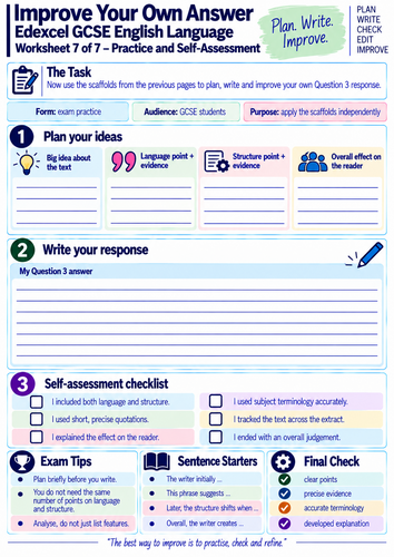 Edexcel GCSE English Language | Question 3 Language & Structure Analysis | 7 Worksheets