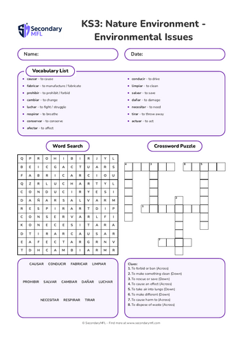 KS3 Spanish Activity Pack: Environmental Action Verbs