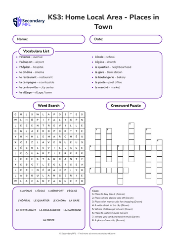 KS3 French Activity Pack: Places in Town