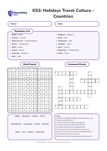 KS3 French Activity Pack: Countries and Nationalities