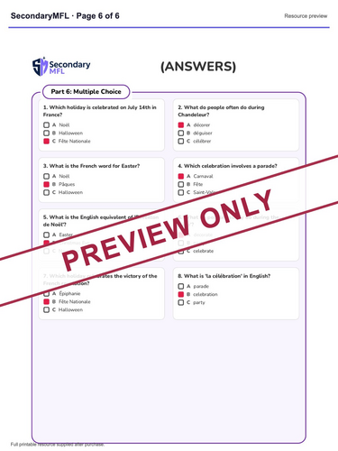 KS3 French Activity Pack: Festivals and Celebrations