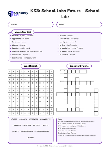 KS3 French Activity Pack: School Life and Education