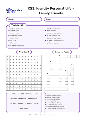 KS3 Spanish Activity Pack: Family & Friends