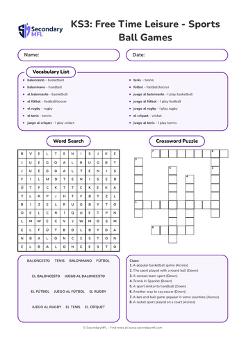 KS3 Spanish Activity Pack: Ball Games & Jugar