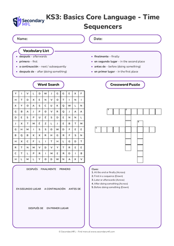 KS3 Spanish Activity Pack: Time Sequencers & Ordering