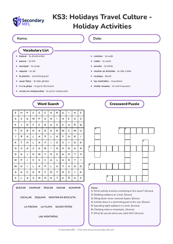 KS Spanish Activity Pack: Holiday Activities & Verbs