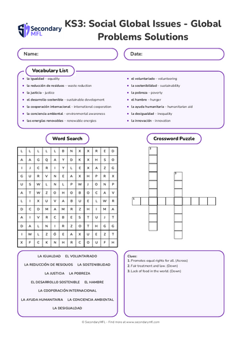 KS3 Spanish Activity Pack: Global Problems & Solutions