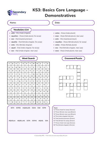 KS3 Spanish Activity Pack: Demonstrative Pronouns