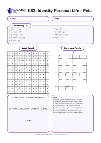 KS3 Spanish Activity Pack: Pets & Domestic Animals