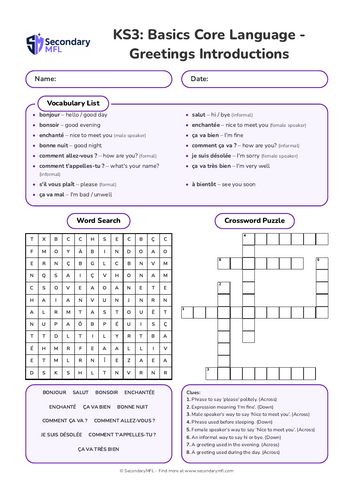 KS3 French Activity Pack: Greetings & Introductions