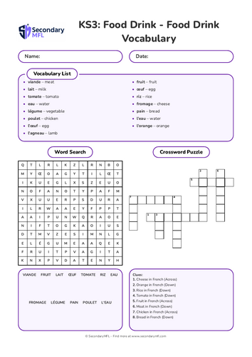 KS3 French Activity Pack: Food and Drinks Vocabulary
