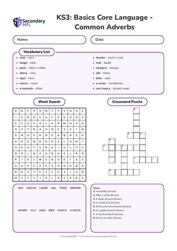KS3 Spanish Activity Pack: Common Adverbs & Frequency