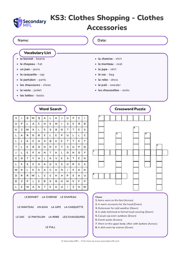 KS3 French Activity Pack: Clothes and accessories