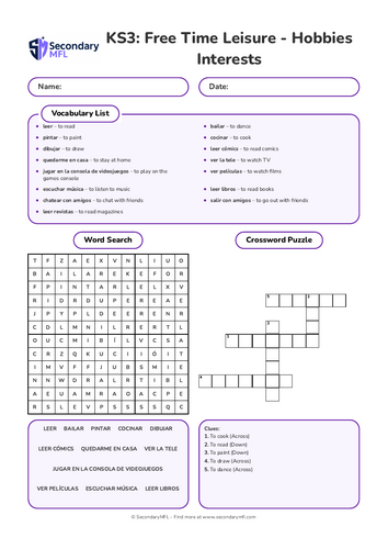 KS3 Spanish Activity Pack: Hobbies and Interests