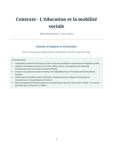 Kiffe kiffe demain – Faïza Guène – Context: Education and Social Mobility