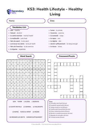 KS3 French Activity Pack: Healthy Living & Habits