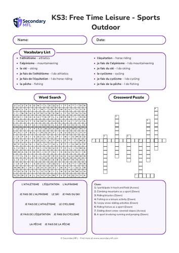 KS3 French Activity Pack: Outdoor Sports and Activities