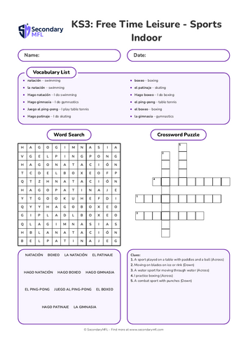 KS3 Spanish Activity Pack: Indoor Sports & Activities
