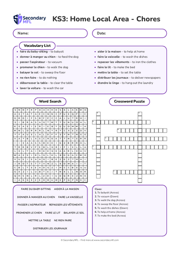KS3 French Activity Pack: Chores and Household Tasks