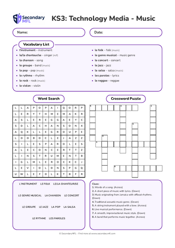 KS3 French Activity Pack: Music and Genres
