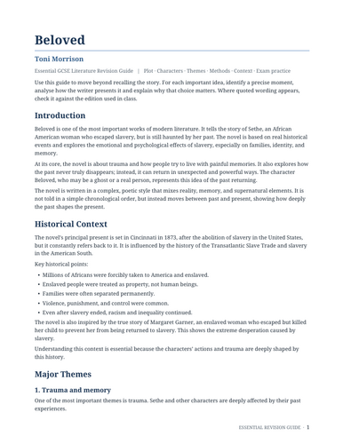 Beloved – Toni Morrison – Essential Revision Guide