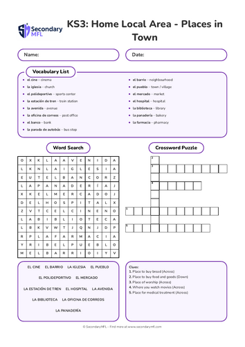 KS3 Spanish Activity Pack: Places in Town