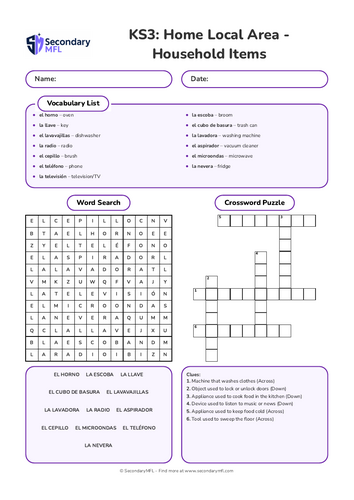 KS3 Spanish Activity Pack: Household Items & Appliances
