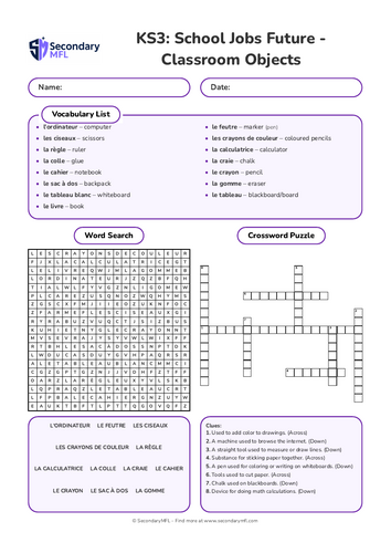 KS3 French Activity Pack: Classroom Objects