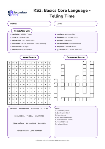 KS3 Spanish Activity Pack: Telling Time (¿Qué hora es?)