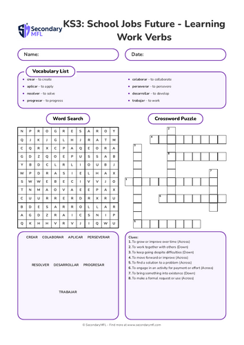 KS3 Spanish Activity Pack: Essential Work Verbs