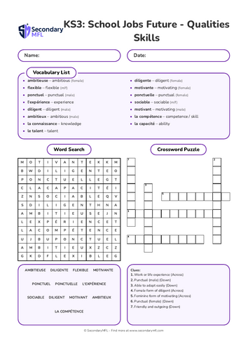 KS3 French Activity Pack: Qualities and Skills for Jobs