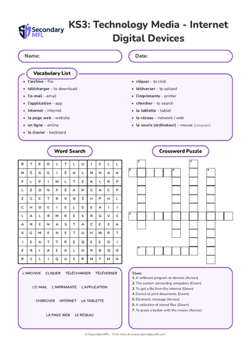 KS3 French Activity Pack: Digital Devices and Internet Use