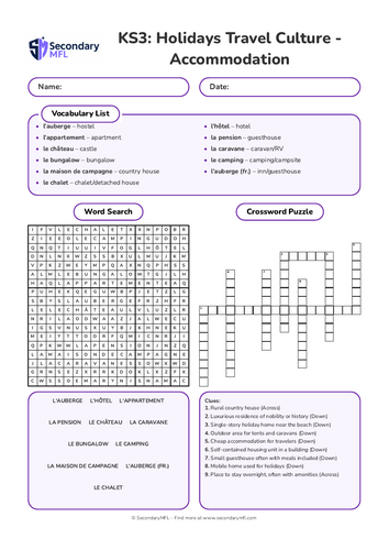 KS3 French Activity Pack: Accommodation & Travel