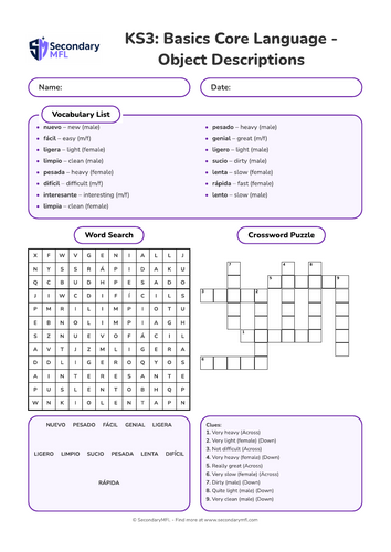 KS3 Spanish Activity Pack: Object Descriptions