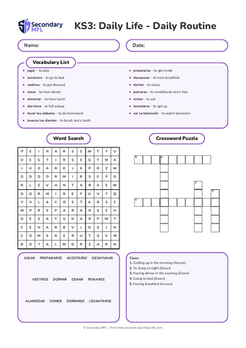 KS3 Spanish Activity Pack: Daily Routine & Reflexive Verbs