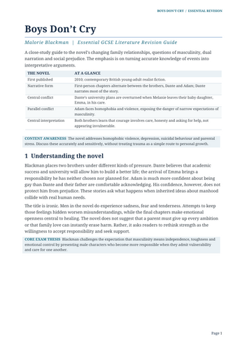 Boys Don’t Cry – Malorie Blackman – Essential Literature Revision Guide