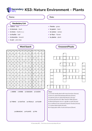 KS3 French Activity Pack: Plants and Nature Vocabulary