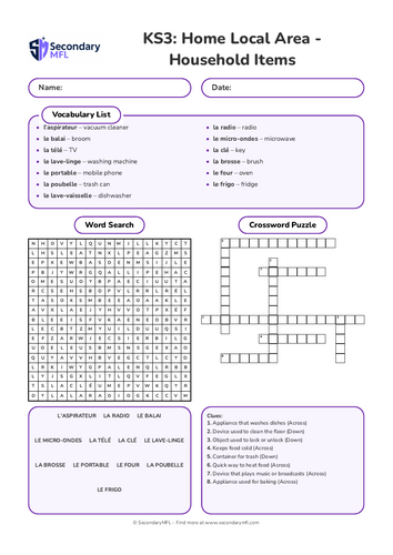 KS3 French Activity Pack: Household Items and Appliances