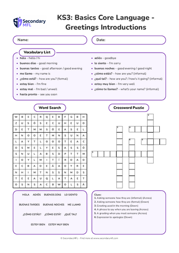 KS3 Spanish Activity Pack: Greetings and Introductions