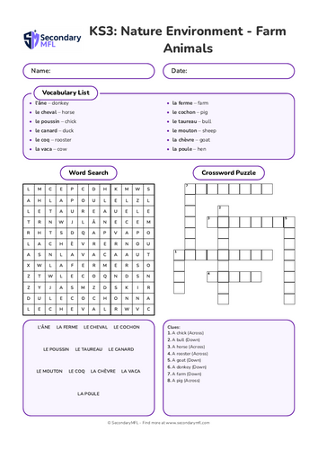 KS3 French Activity Pack: Farm Animals Vocabulary