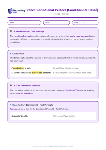 KS3 & KS4 French Grammar Worksheet: Mastering the Conditional Perfect