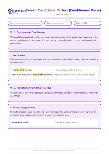 KS3 & KS4 French Grammar Worksheet: Mastering the Conditional Perfect | Boost Your Skills