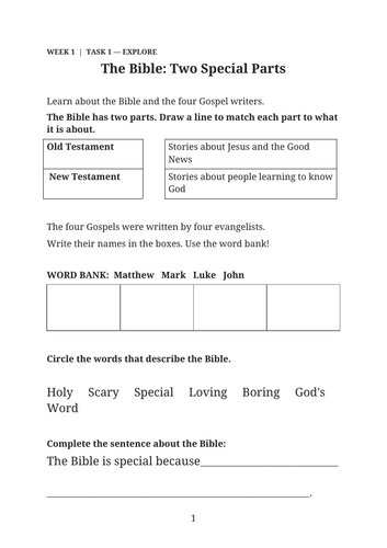 Branch 2/RE/Year 1/Prophecy and Promise/Worksheets